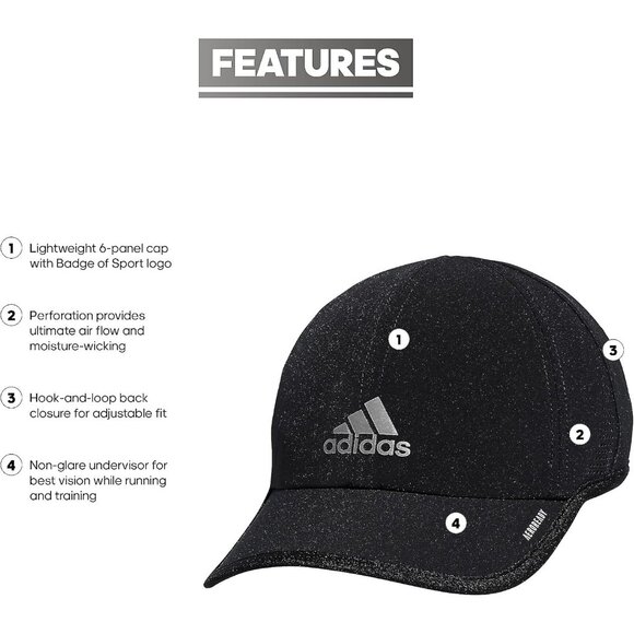 Men's Black/Silver Superlite Hat – Lightweight Athletic Running Cap for Workouts - Picture 2 of 8